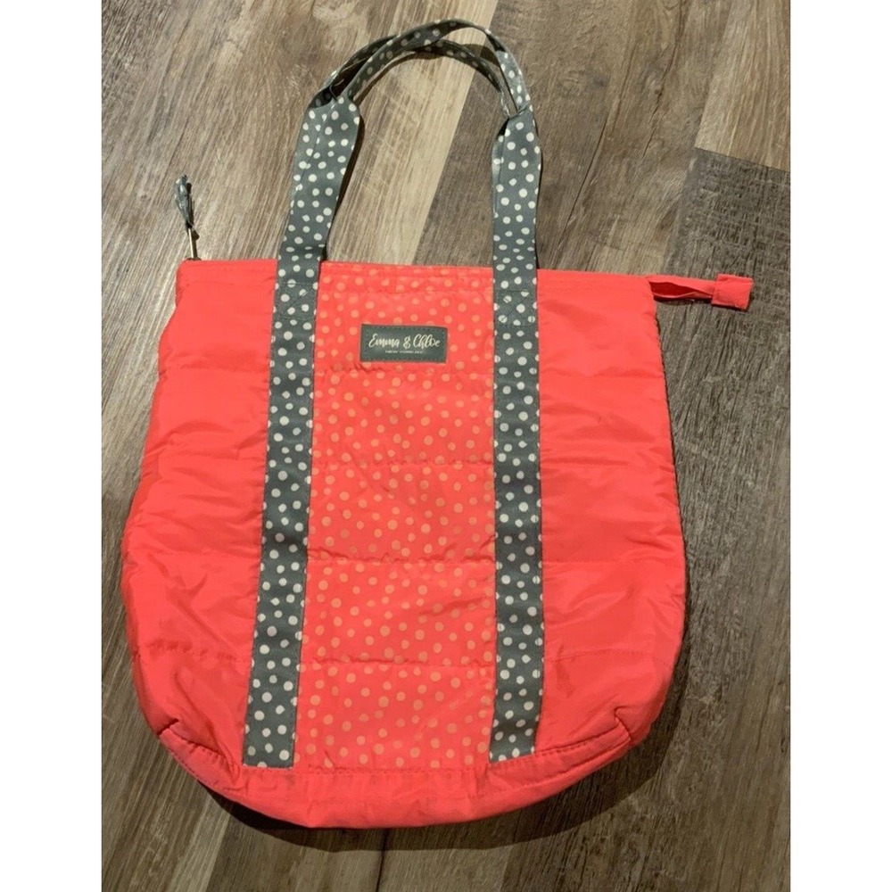 Emma & Chloe Pink Bag 2 Strap Handles Polka Dot Zipper Tote Bag